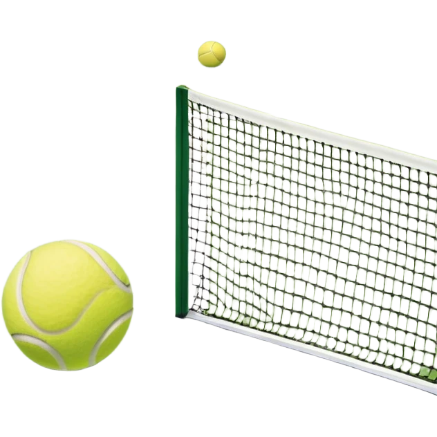 A tennis court with perfectly marked lines and a tennis ball resting near the baseline. The scene highlights the open space of the court, with a net dividing the two sides, capturing the focus and athleticism of the sport. emoji