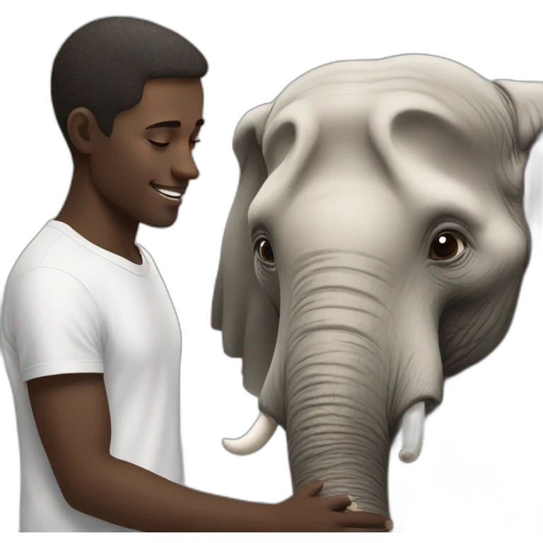 young white man stroking the head of an elephant emoji