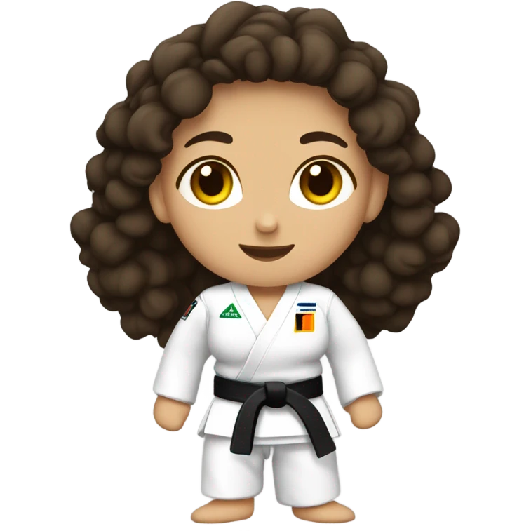 Curly dark brown hair, spanish woman judo black belt emoji