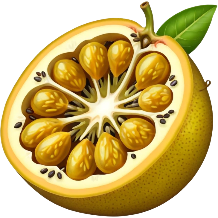 Create an emoji of an open, yellow passion fruit. emoji