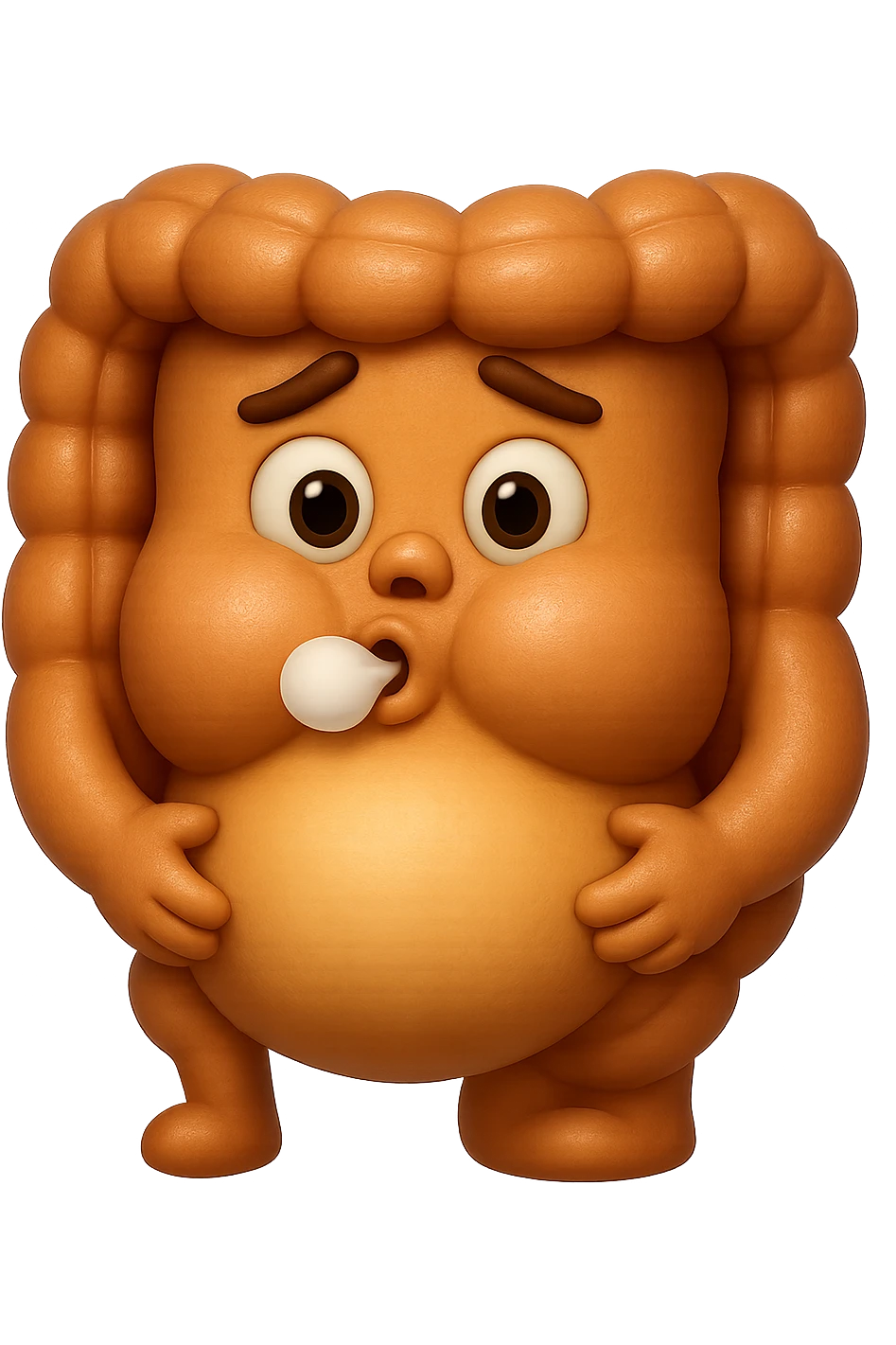 emoji stile iphone di un intestino che ingoia una nuvoletta di aria ben visibile e gli si gonfia la pancia, non fargli il naso, iperrealistico 4k emoji