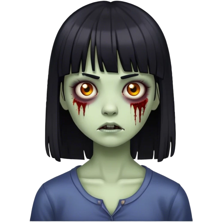 Garota zumbi com cabelos pretos lisos com franja (tipo esse emoji 🧟‍♀️)  emoji