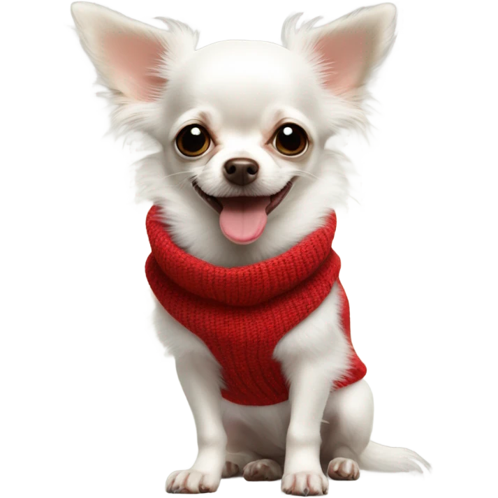 Cute white hairy puppy chihuahua with tongue out and red sweater emoji