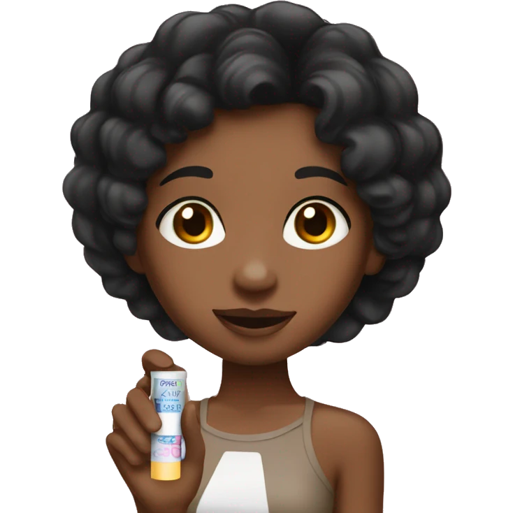 Brown skin girl with straight black hair holding lip balm  emoji