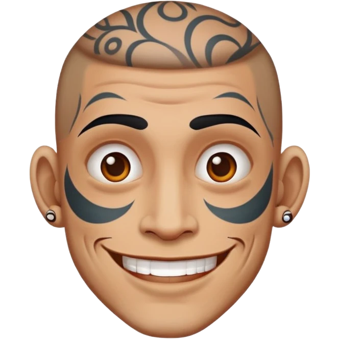 man with bold face tattoos, happy face emoji