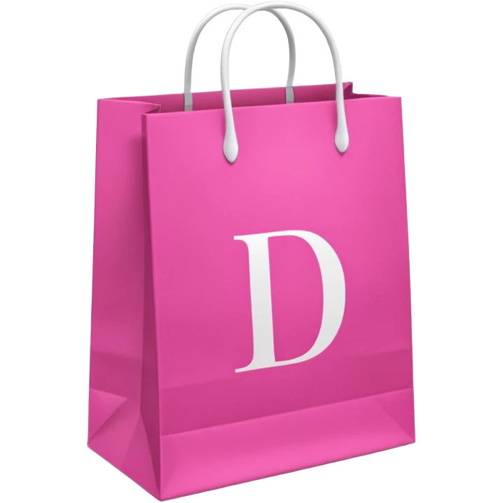 Fuchsia pink paper bag with white handles, repeating 'DRUNI' pattern in light pink and a large vertical 'DRUNI' in bold white letters in the center, iOS emoji style, shiny and realistic. emoji