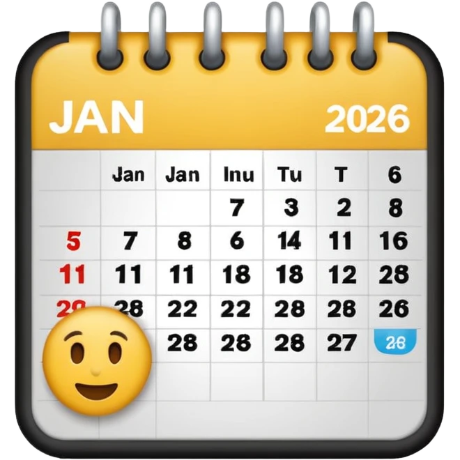 January calendar flat emojy style just writte Jan 2026. More flat style Just JAN 2026 should be on it. No need for days , shoujdbe JAn 2026 written in the middele of the icon emoji