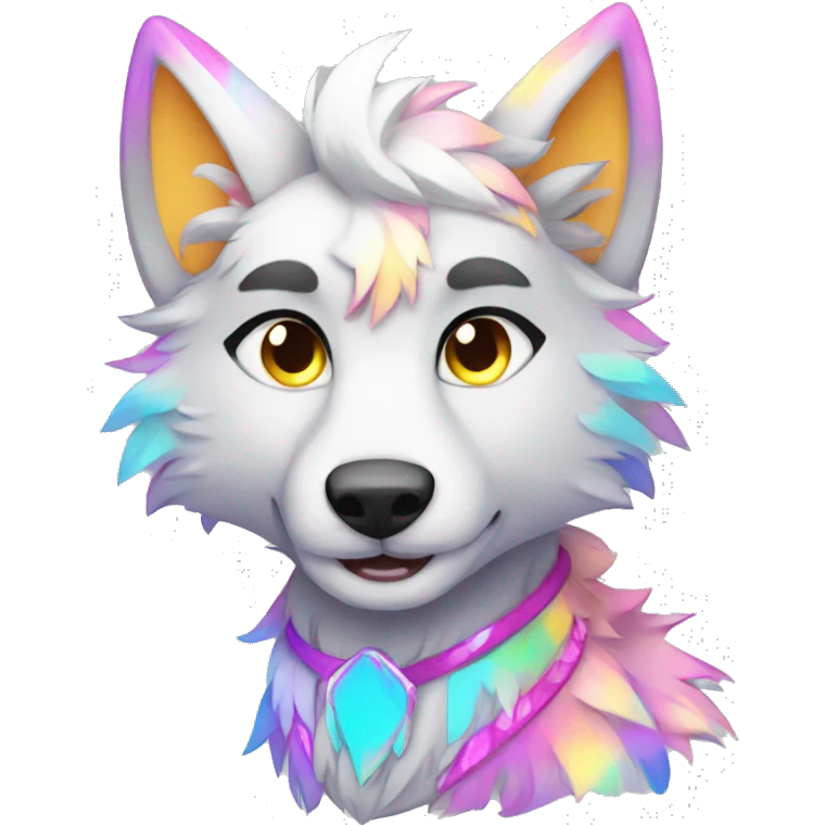 Colorful Sparkle-wolf-fursona full body emoji