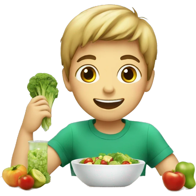 Young boy eating healthy food emoji