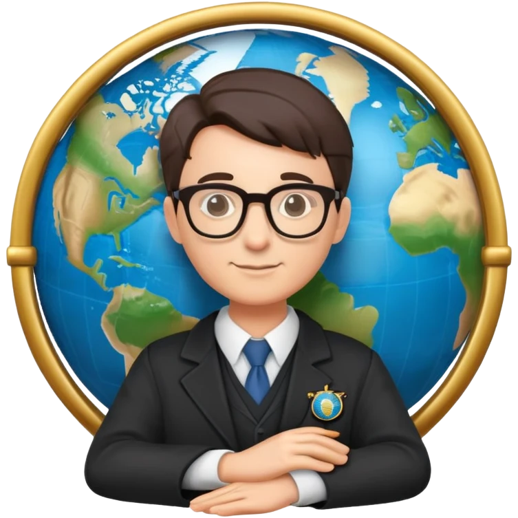 professor with glasses and academic attire rotating a world globe emoji