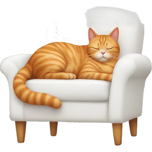 ginger cat sitting on a white comfy chair sleeping emoji