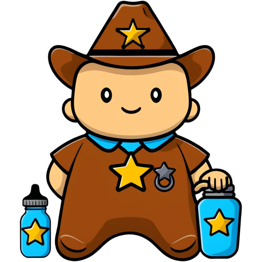 sheriff badge with star and baby feeding bottle in center emoji