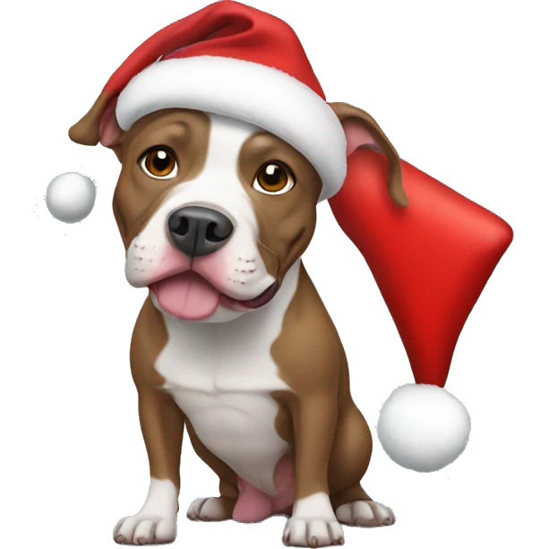 Pitbull wearing a Santa hat emoji