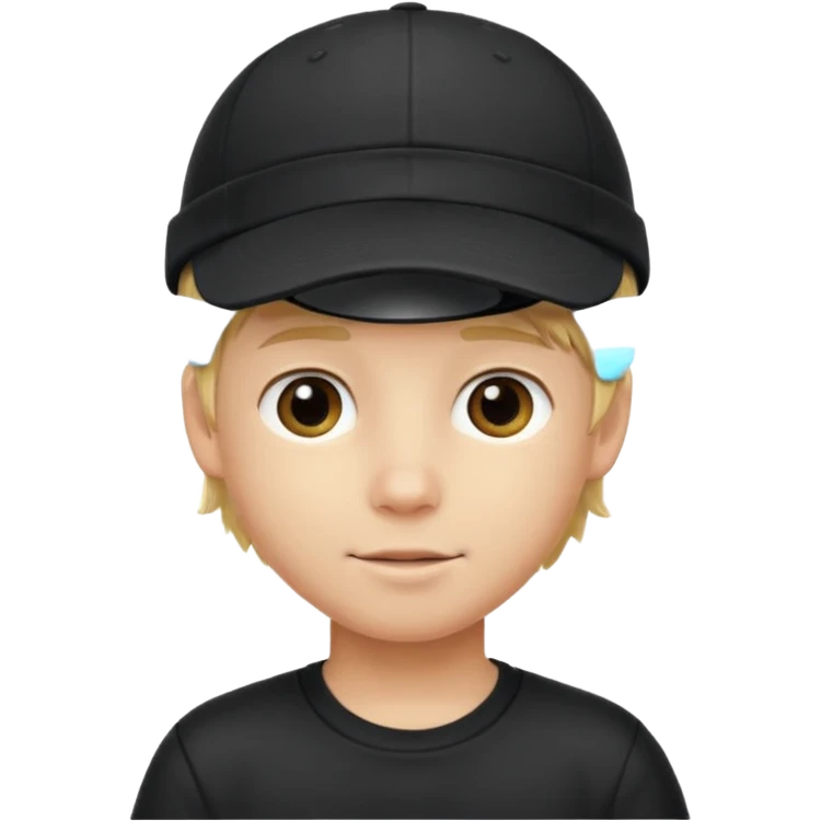 Ragazzo biondo con cappello nero con visiera emoji