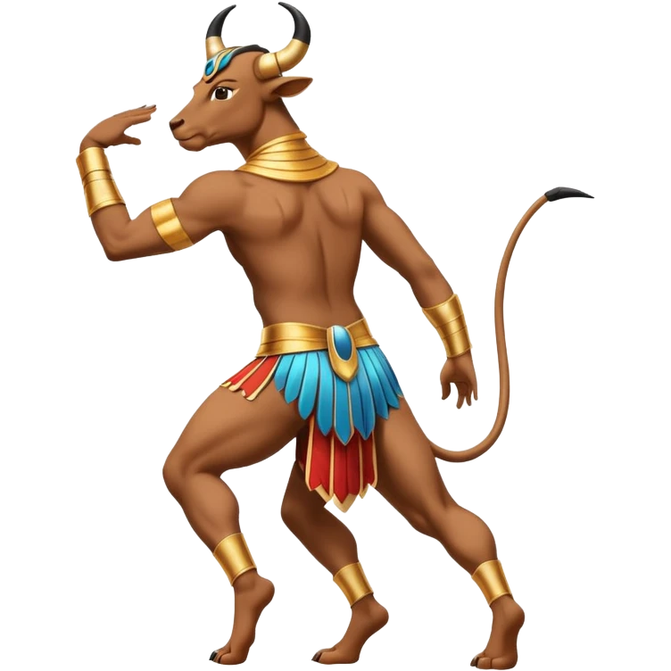 fullbody Egyptian bull leaper, back view, in 'are you entertained' pose emoji