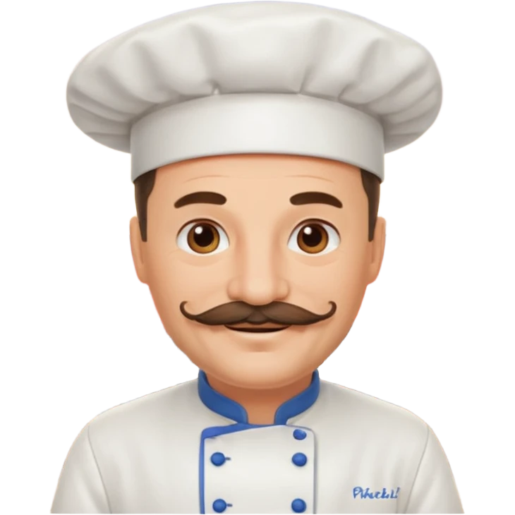 Est-ce que tu peux me faire un chef cuistot qui ressemble à Philippe Etchebest et qui est devant un restaurant? Est-ce que tu peux le faire souriant, avec une moustache de cuistot? 
 emoji