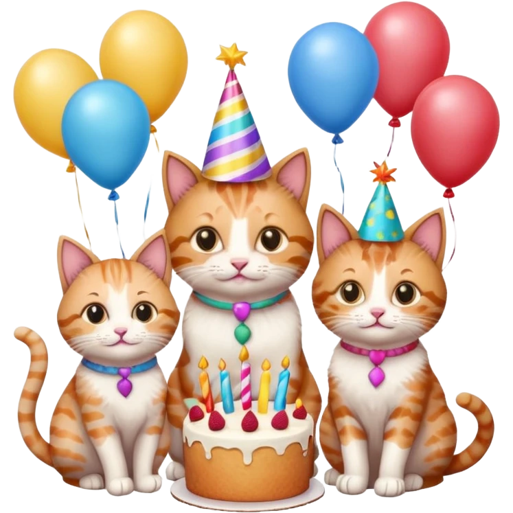 3 cats and a kitten at a birthday party emoji