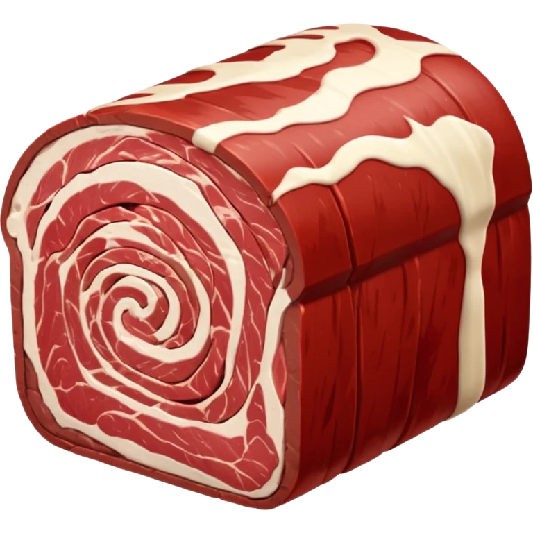 raw beef roast, thick cylindrical shape, deep red muscle tone, light marbling, thin creamy white fat layer on one side, smooth firm surface, slight natural grain, no string, tray, or garnish, soft lighting, subtle shadows, transparent background, emoji scale emoji