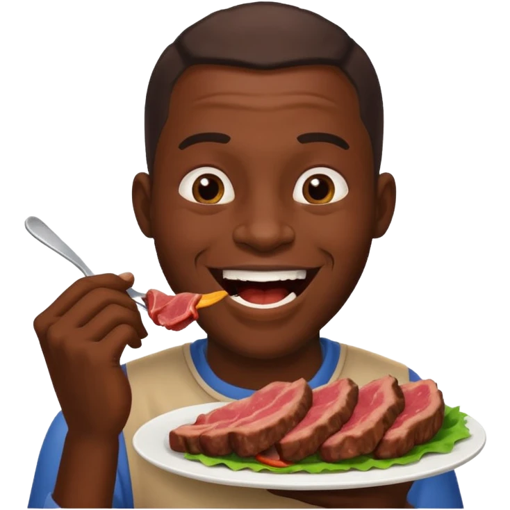 An African man eating meat and laughing  emoji