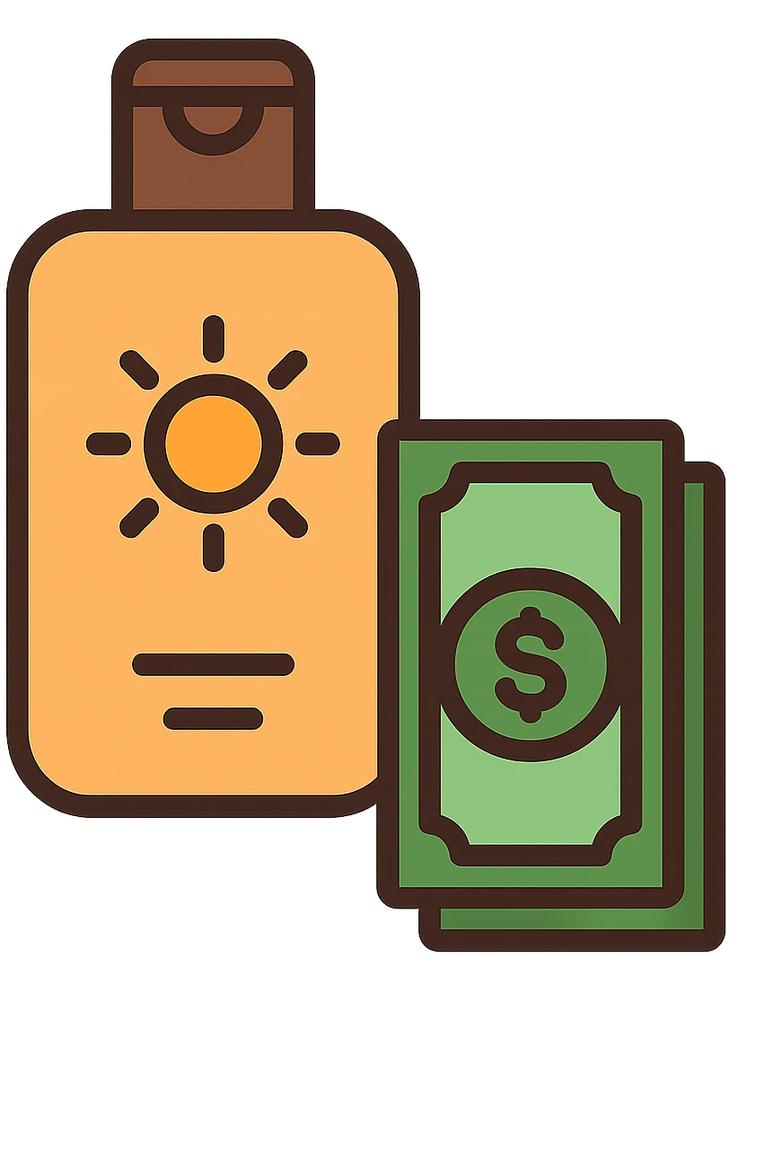 icona della crema solare con i soldi emoji