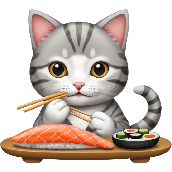 grey tabby kitten eating sushi emoji