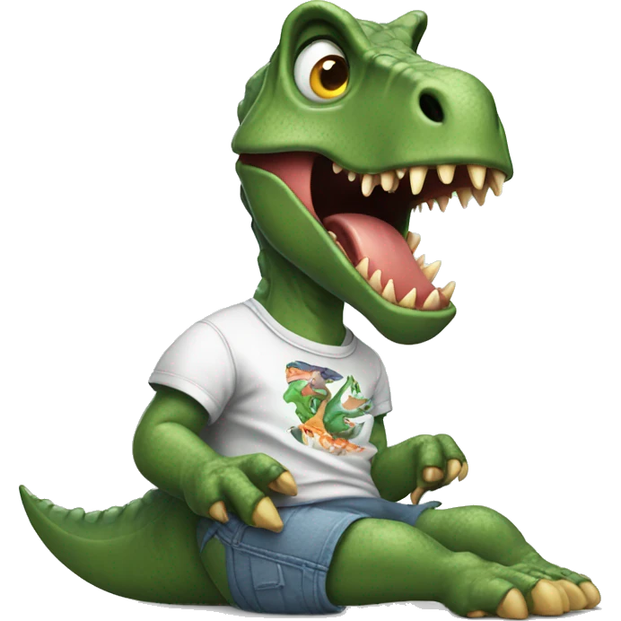 crazy dinosaur eating leg with cool shirt on emoji