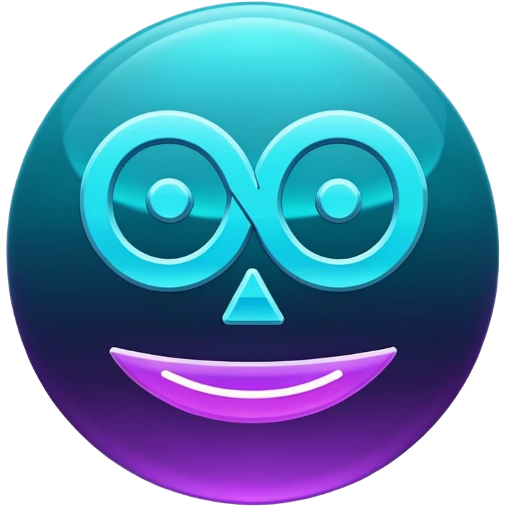 futuristic minimalistic emoji icon, letters "G" formed by three glowing digital lines representing Storm, Atom and NoizeGames, neon purple (#8B5CF6) and cyan (#00E0FF) on dark background, modern tech style, 1:1 aspect ratio emoji