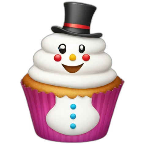Happy cupcake with a snowman emoji