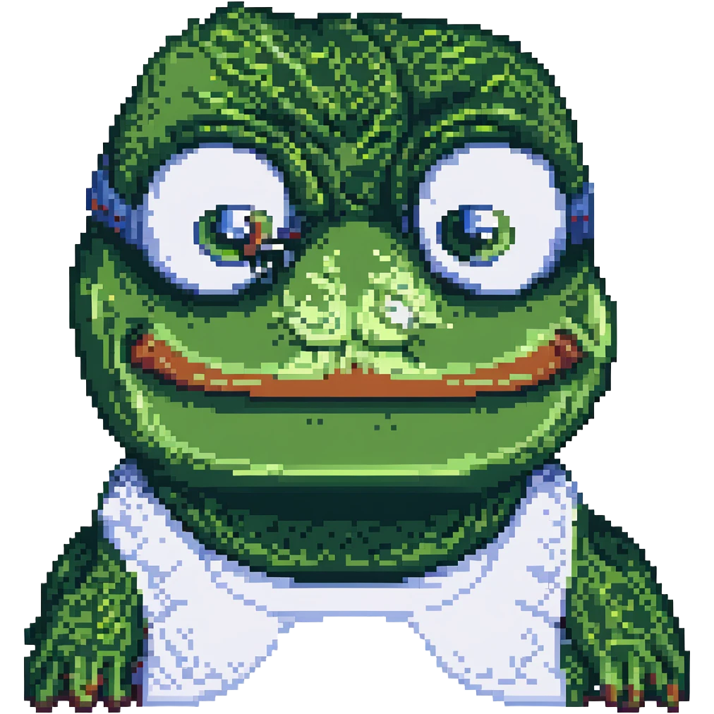 Rare Pepe meme pixel art with rainbow background emoji