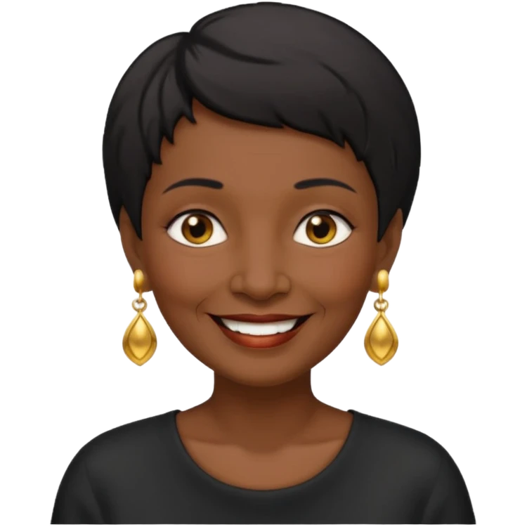 old woman with black short hair and gold earring and black skin emoji