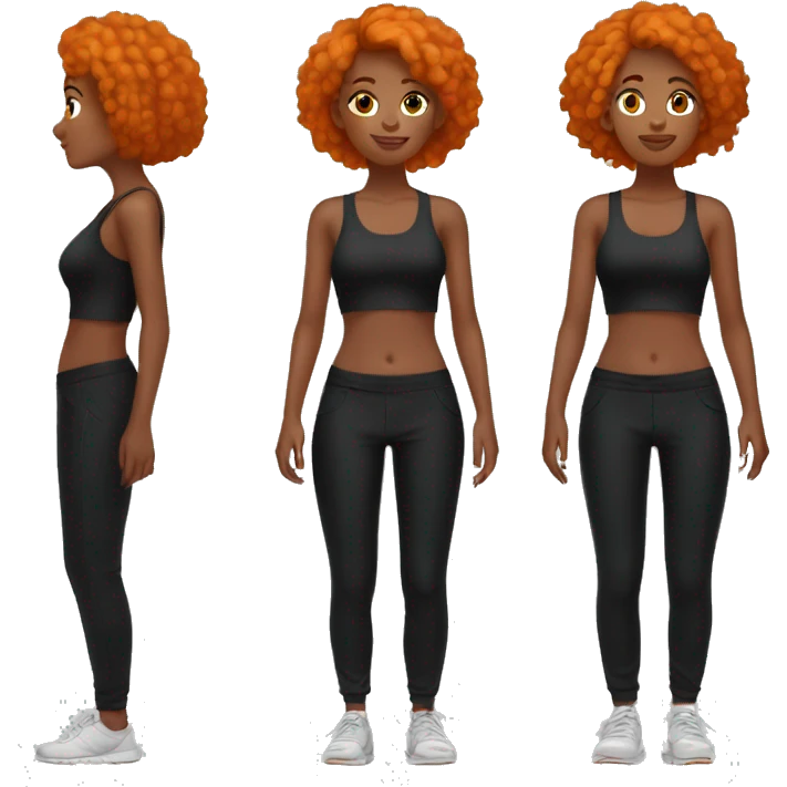 girl with orange hair wearing black oversized pants and backless sport top emoji
