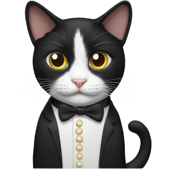Tuxedo cat with cat food emoji