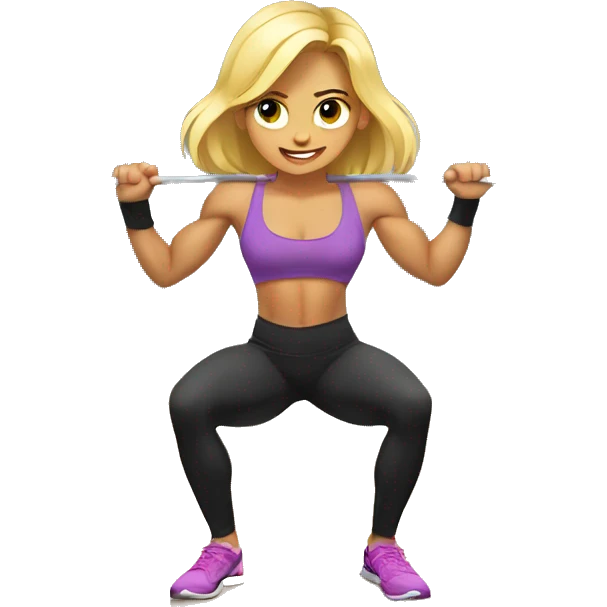 muscular blond girl doing squats at gym emoji
