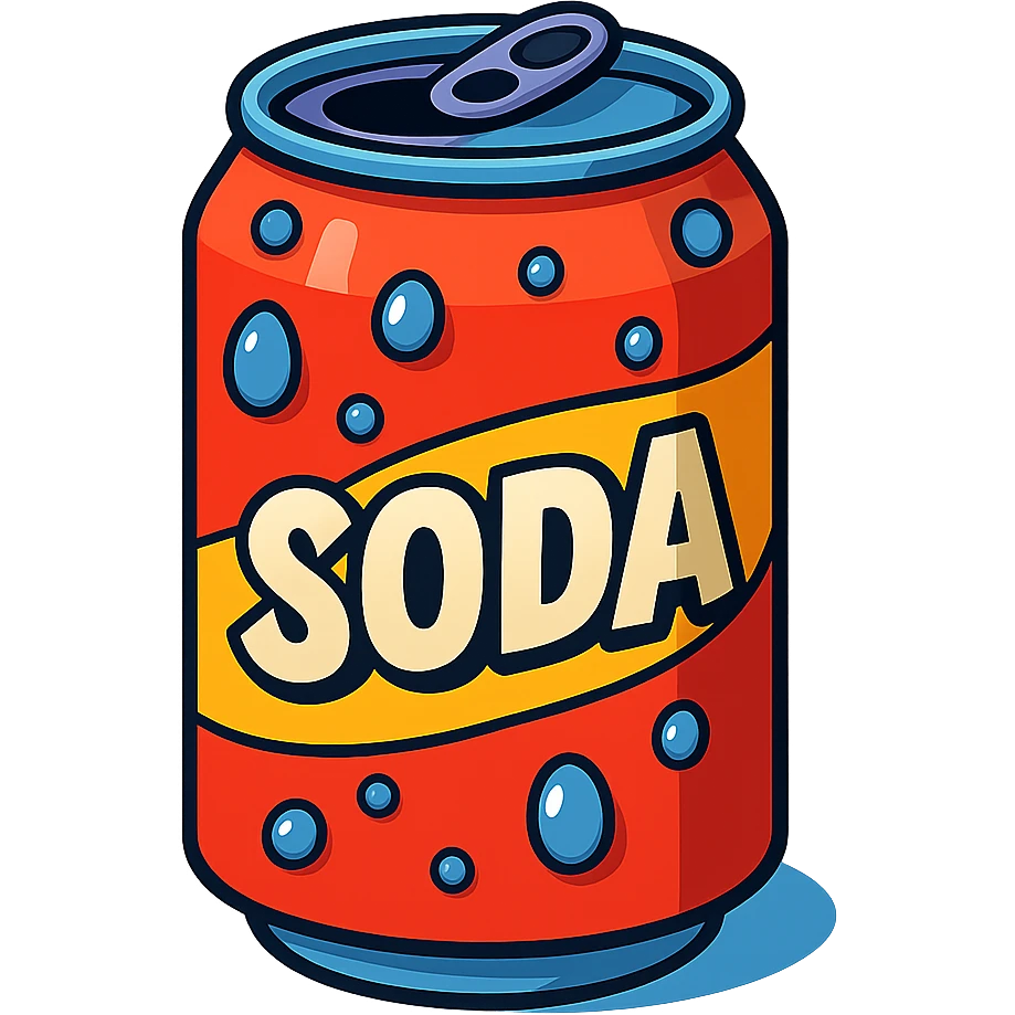 3D illustration of a soda can, vibrant and appealing, with condensation droplets, fun and modern style emoji