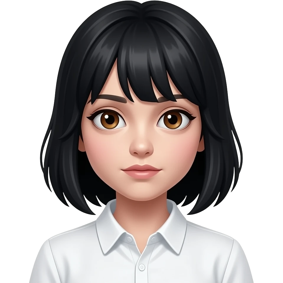 zombie girl with medium-length black hair and brown eyes, wearing a white dress shirt. emoji