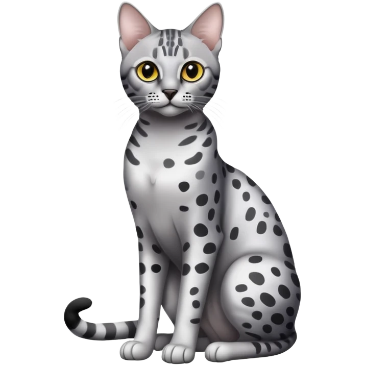 Egyptian Mau cat full body sitting with black eyes emoji