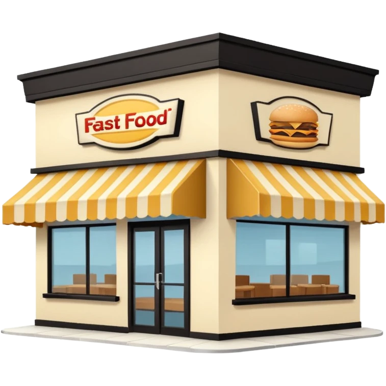 front of fast food building with awning, windows, and a glass door in the center. The building is a creme color with no decorations emoji