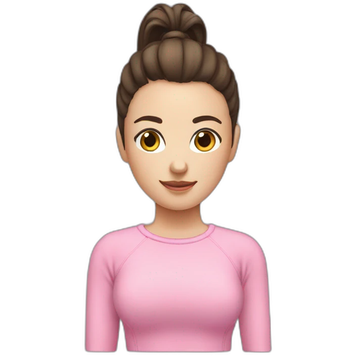 Short brunette with White skin and a ponytail. Pink pull-over emoji