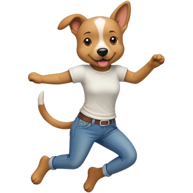 female dog anthropomorphised wearing jeans and a t-shirt jumping pose walking upright emoji