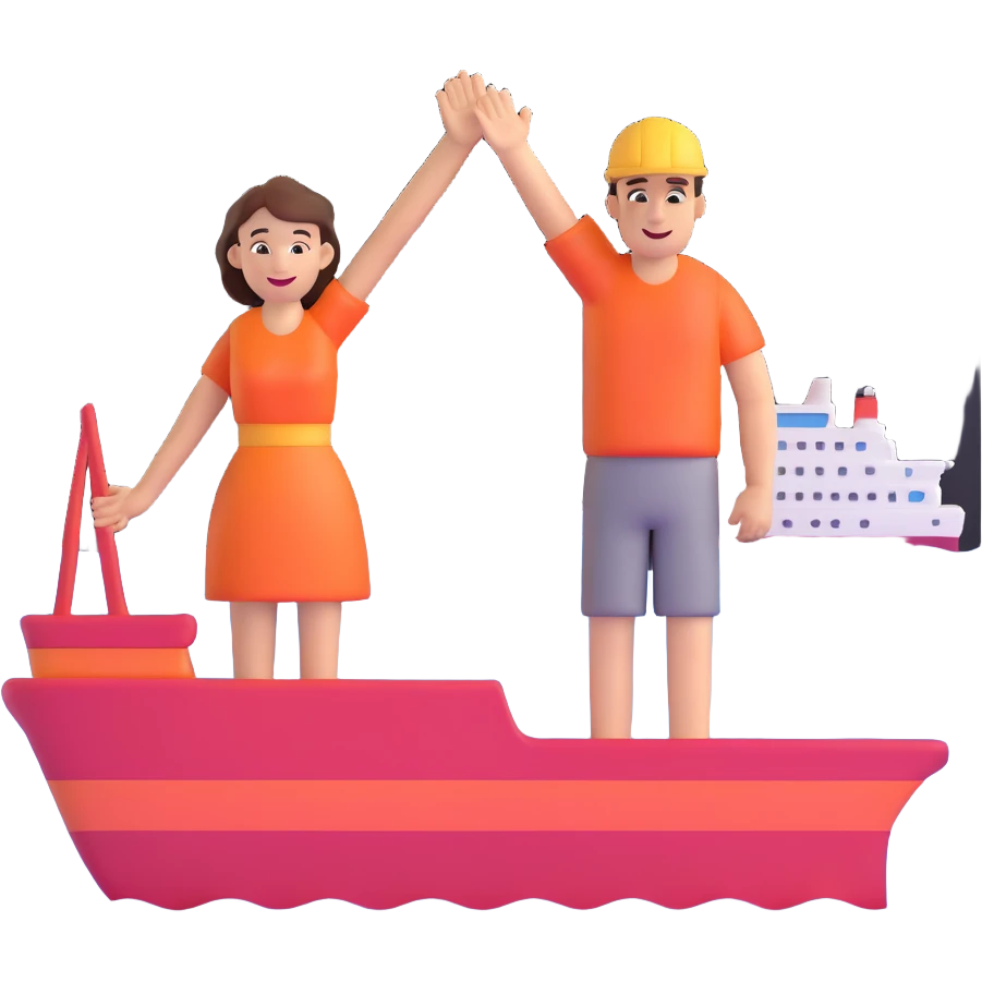 couple in love on a ship waving at the horizon emoji