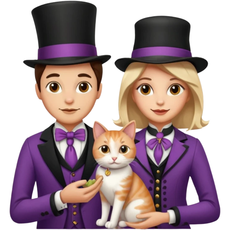 magician couple and their pet cat emoji