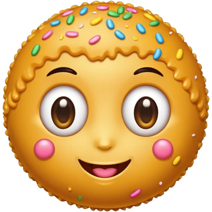 Laddu emoji with kawaii eyes and sprinkles and happy expression emoji