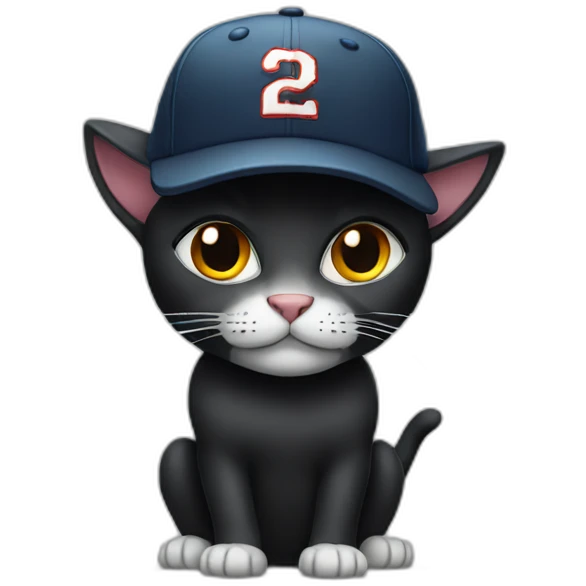 dark cat wearing baseball hat emoji