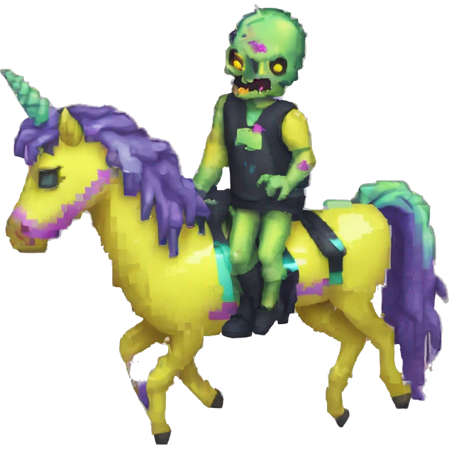 Pixel art of Zombie Vaporwave black holographic oilslick zombie unicorn yellow caution tape emoji