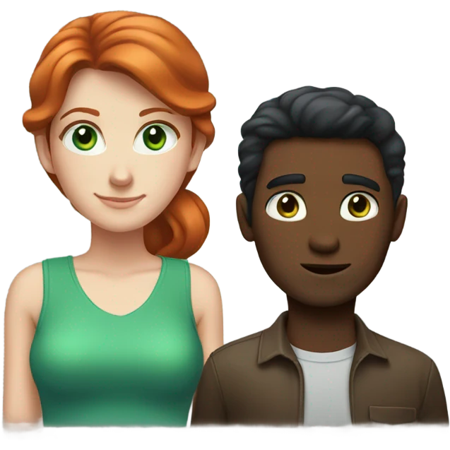 Red hair girl with green eyes girlfriend with dark brown hair man with blue eyes boyfriend emoji