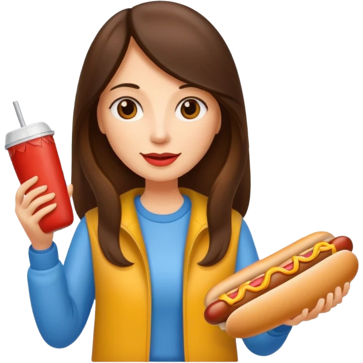 tourist brunette long hair woman holding hot dog emoji