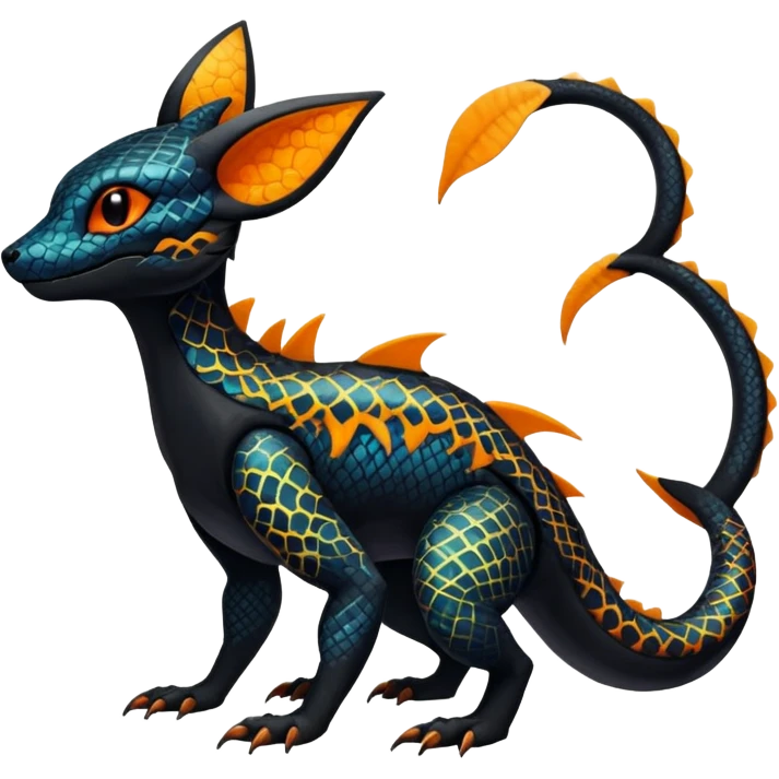 Colorful Exotic Black and Orange Salandit-Aurorus-Umbreon-Fakémon-hybrid-creature (full body)  emoji