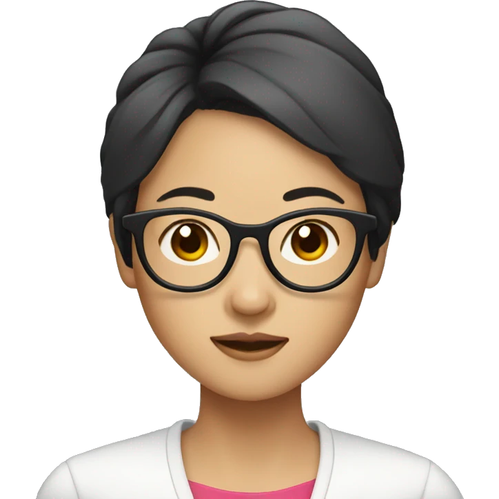 Asian woman with short dark hair and round glasses emoji