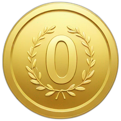 gold coin with "0" label in center and minimal laurel emoji