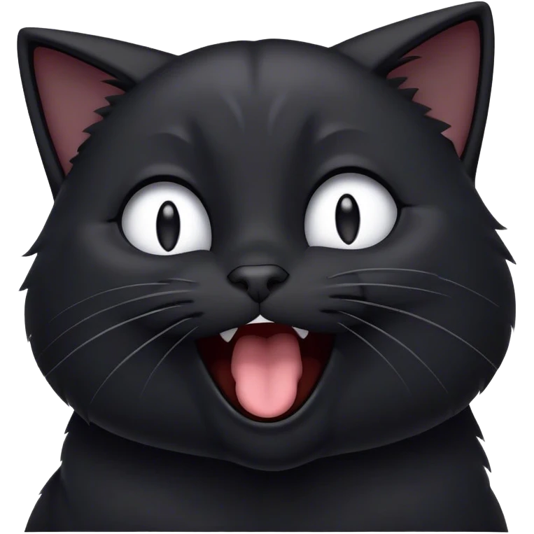 Cinematic Comical Black Cat Portrait Emoji, Head tilted dramatically while yawning exaggeratedly, sleek black fur with subtle hints of dark gray, Simplified yet hilariously adorable features, highly detailed, glowing with an almost sarcastic glow, high shine, a mix of lazy and curious, stylized with a touch of playful whimsy, bright and alert but with a comical expression, soft glowing outline, capturing the essence of a mischievous yet overly dramatic kitten, so funny it feels like it could leap off the screen and sassily demand attention! emoji